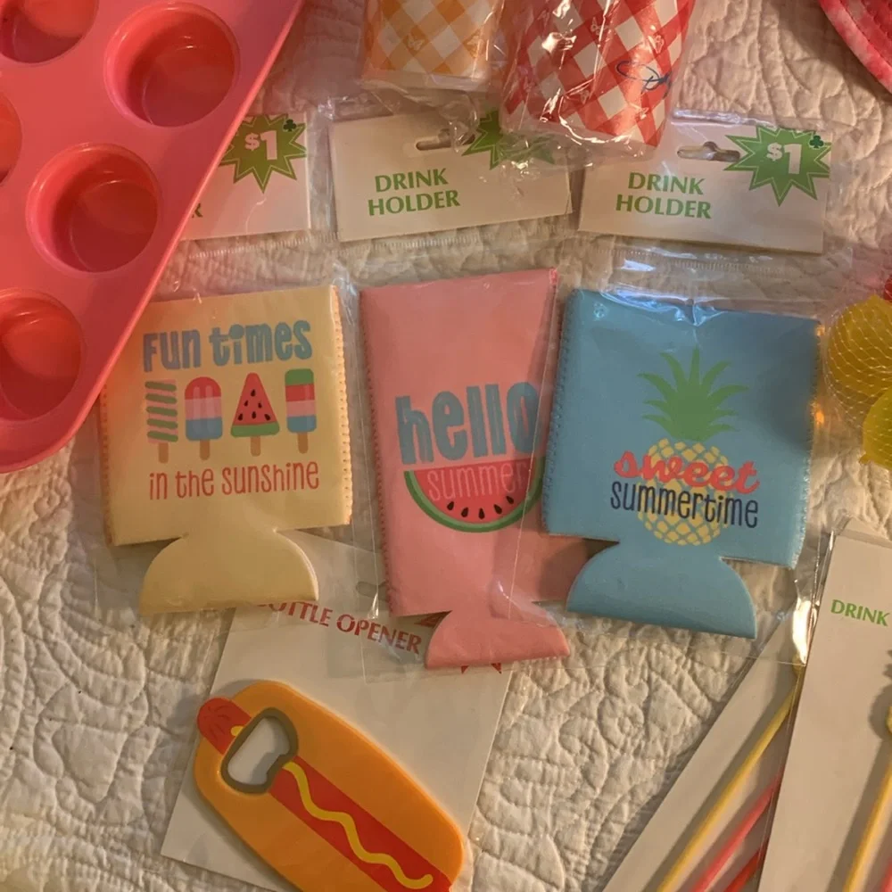 Summertime Party~Shower 27 Piece NEW Banners Hat Games ice cubes Frisbee & more